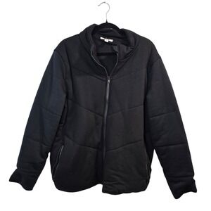 Three Dots Black Quilted Bomber Jacket Zip Front Puffer‎ Style Women's XL